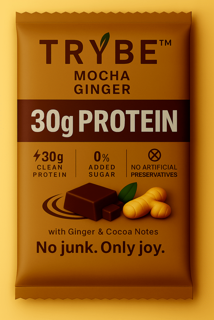 TRYBE Mocha Ginger Protein Bar – 30g protein, no added sugar, clean ingredients